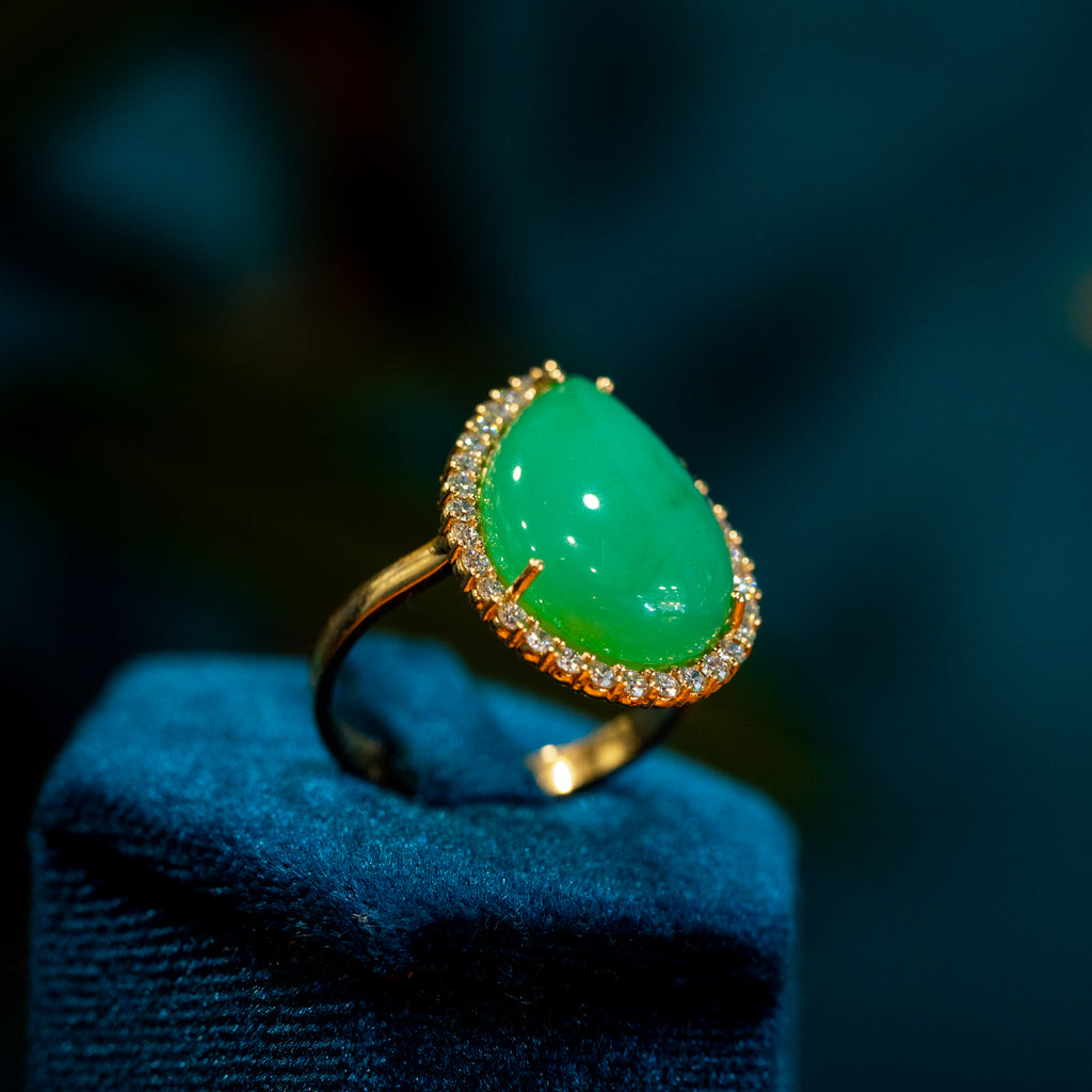 Anello Goccia di Primavera - Crisoprasio e Diamanti