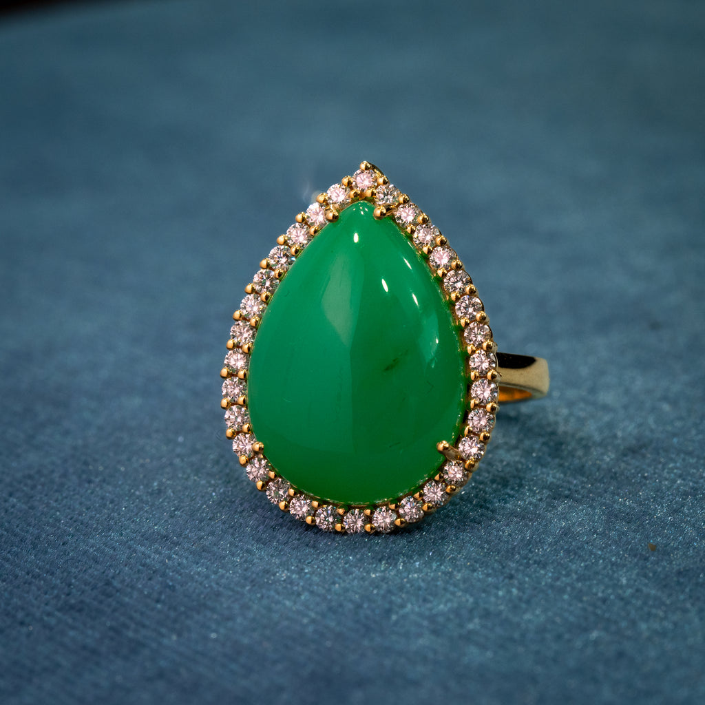 Anello Goccia di Primavera - Crisoprasio e Diamanti
