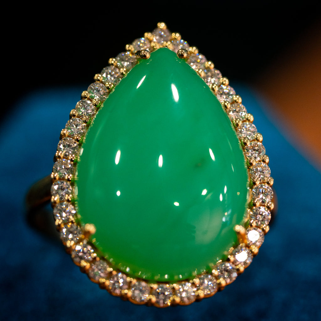 Anello Goccia di Primavera - Crisoprasio e Diamanti